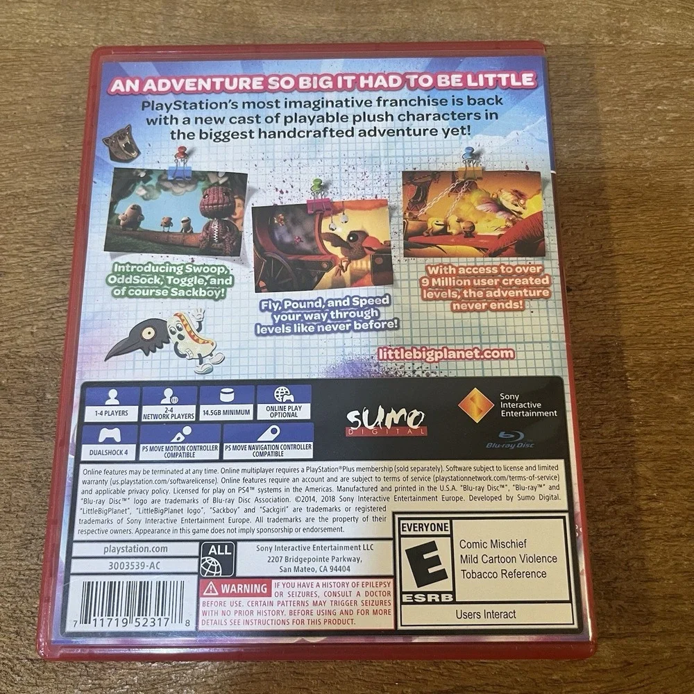 LittleBigPlanet 3 PlayStation Hits PS4 Video Game No Manual Sony PlayStation 4